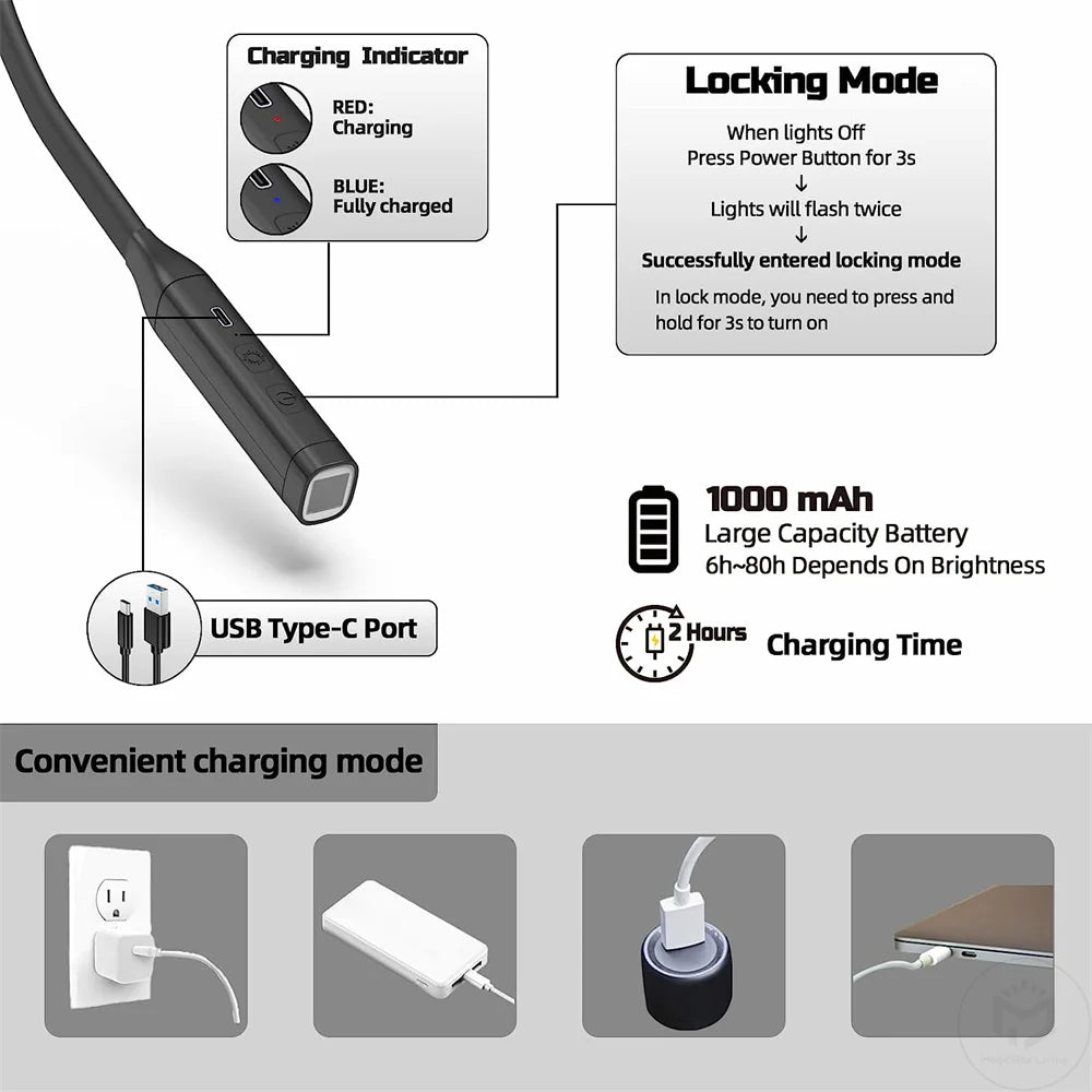 LED Rechargeable Neck Reading Light