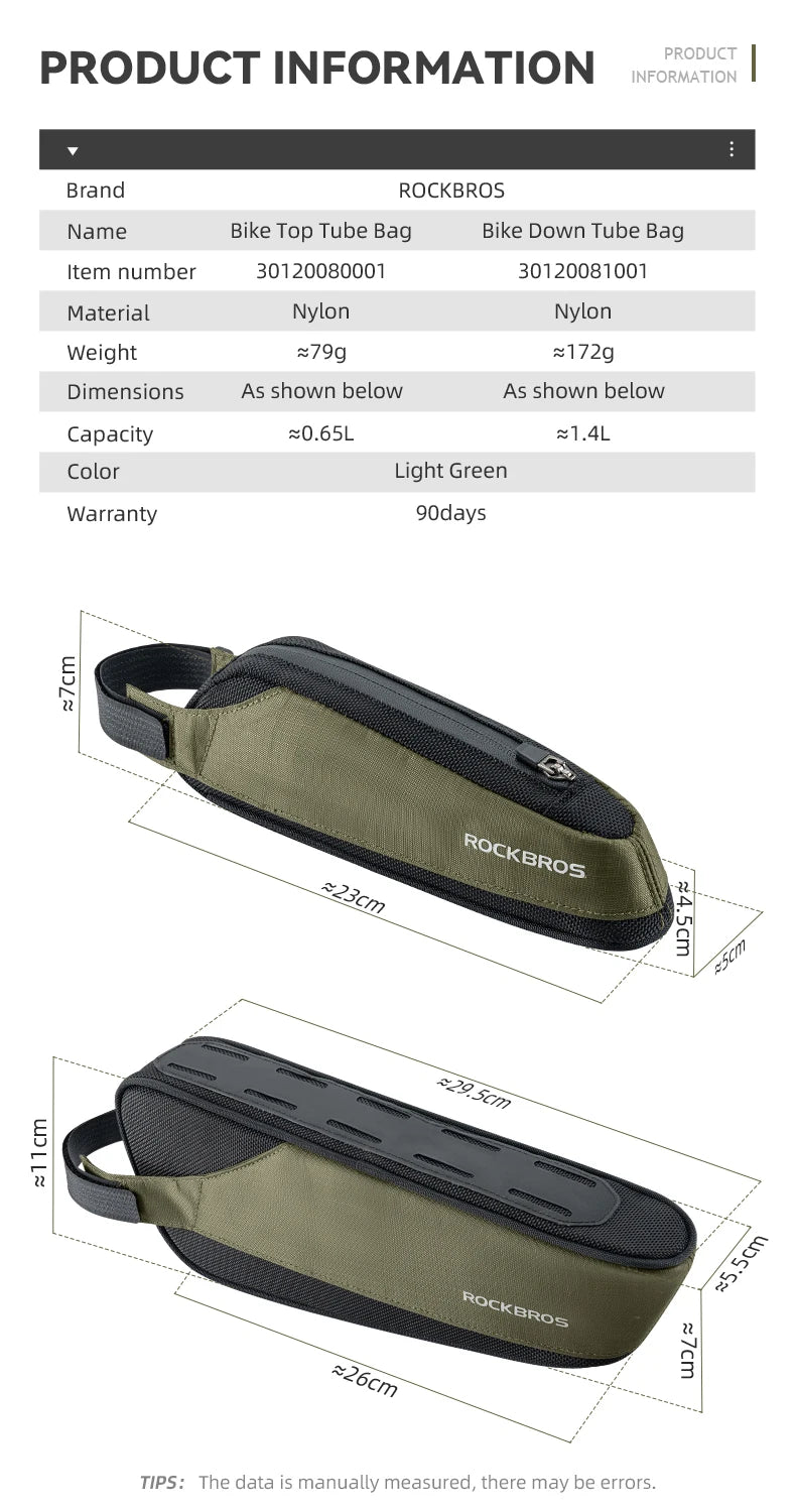 RockBros Bicycle Bag: Portable Cycling Top Tube Bag, Nylon MTB Road Phone Tool Bag with Reflective Ultralight Design