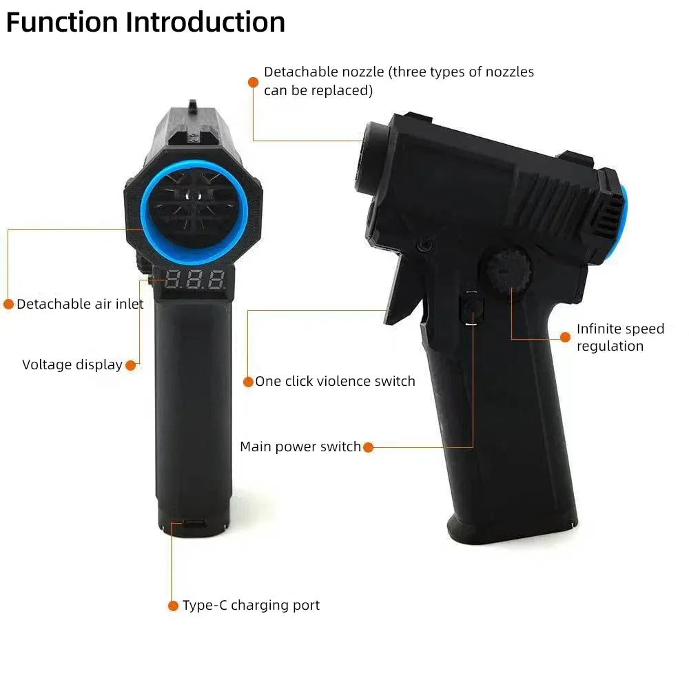 Violent Blower Mini Turbo Jet Fan - Handheld Brushless Motor, 110,000 RPM Adjustable Speed, Industrial Duct Fan