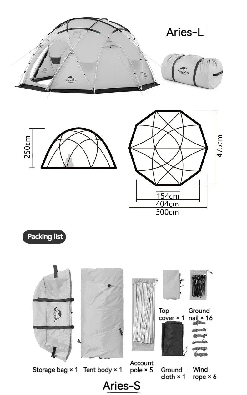 Naturehike Geodesic Dome Tent with Chimney: 4-Season Family Outdoor Camping Tent