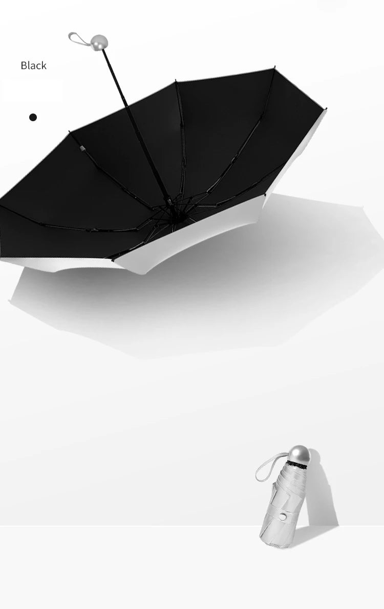 Titanium Silver 8 Ribs Pocket Mini Umbrella: Anti-UV Sun Umbrella, UPF Protection