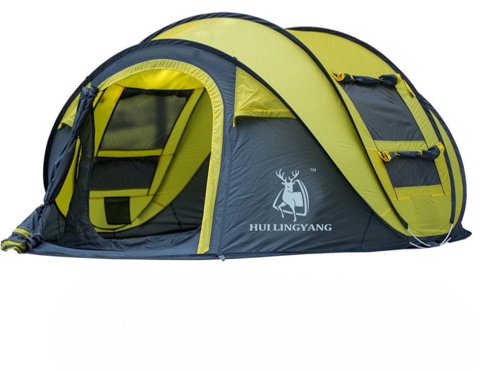 Trek Tech Gear FLM-8416650625335-Single-Yellow-Small Durable Waterproof Outdoor Auto Throw 2-4 Person Tent | Superior Durability & Weather Resistance Yellow
