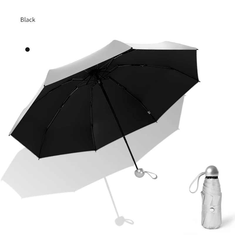 Titanium Silver 8 Ribs Pocket Mini Umbrella: Anti-UV Sun Umbrella, UPF Protection