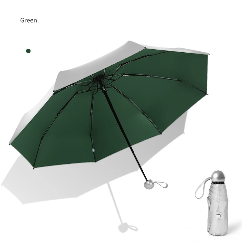 Titanium Silver 8 Ribs Pocket Mini Umbrella: Anti-UV Sun Umbrella, UPF Protection