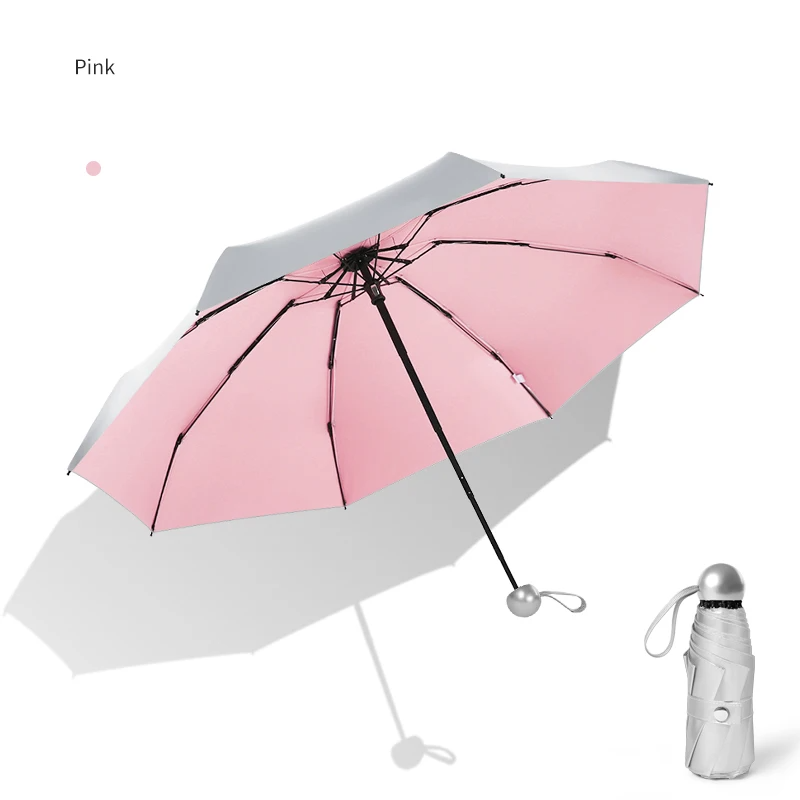 Titanium Silver 8 Ribs Pocket Mini Umbrella: Anti-UV Sun Umbrella, UPF Protection