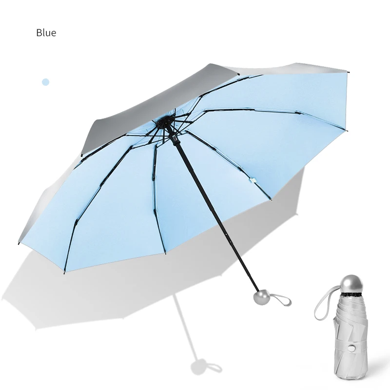 Titanium Silver 8 Ribs Pocket Mini Umbrella: Anti-UV Sun Umbrella, UPF Protection