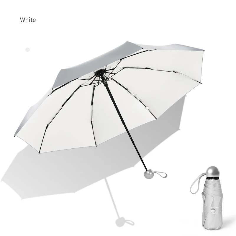 Titanium Silver 8 Ribs Pocket Mini Umbrella: Anti-UV Sun Umbrella, UPF Protection